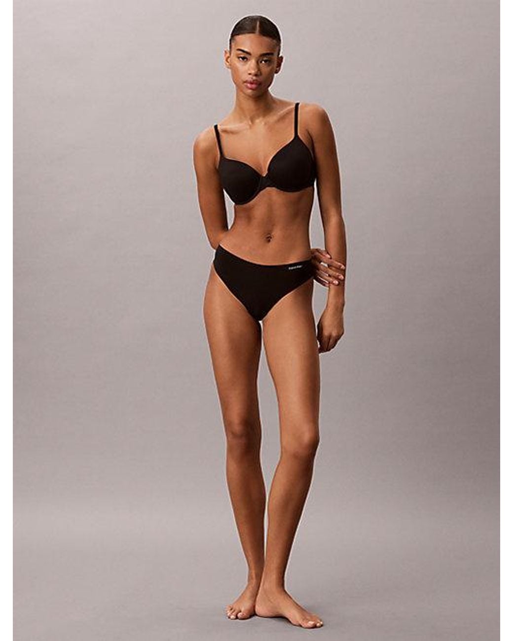 Calvin Klein Black 3 Pack Thongs Invisibles Microfibre Stretch