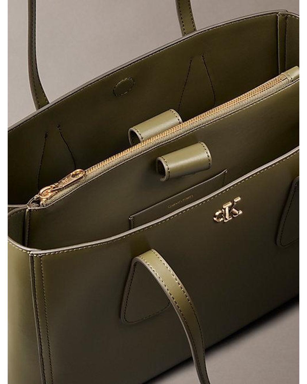 Calvin Klein Green Monogram Hardware Tote Bag