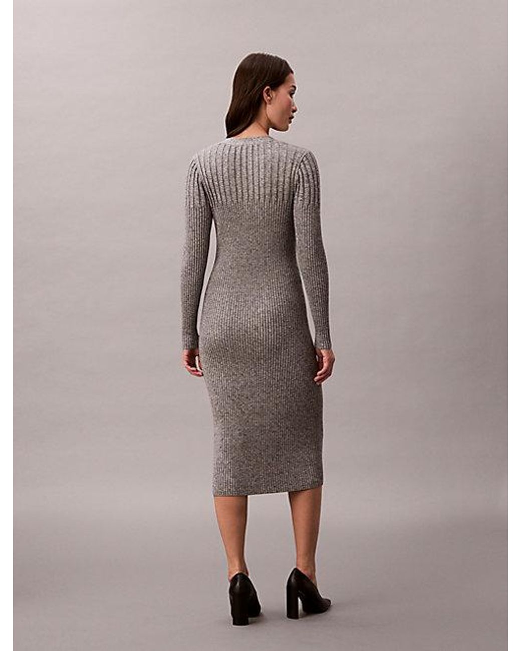 Calvin Klein Brown Jeans Cotton Mouline Rib Midi Dress