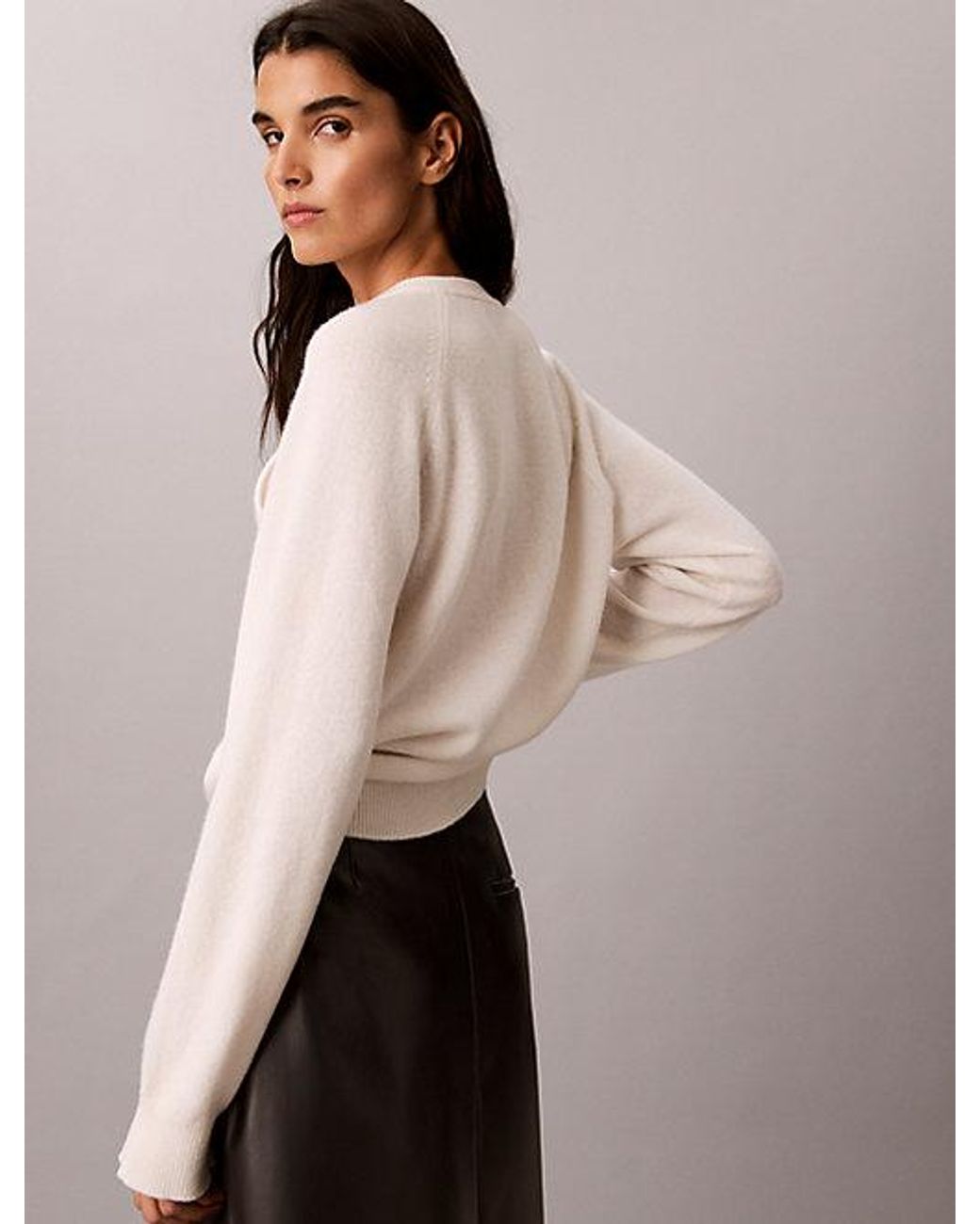 Calvin Klein Natural Wool Cut Out Jumper With Metal Accent