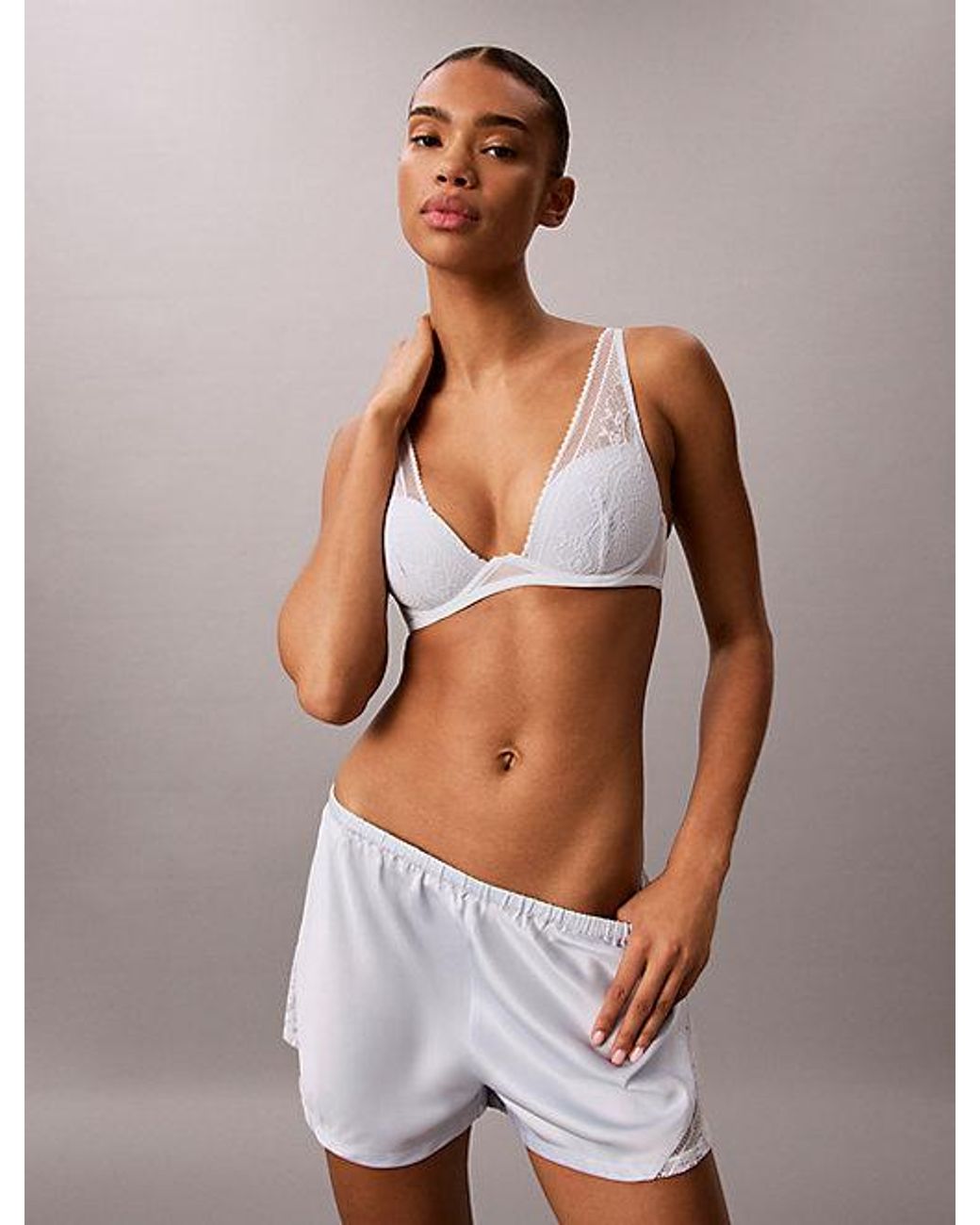 Calvin Klein Gray Satin And Lace Pyjama Shorts Eternal Satin