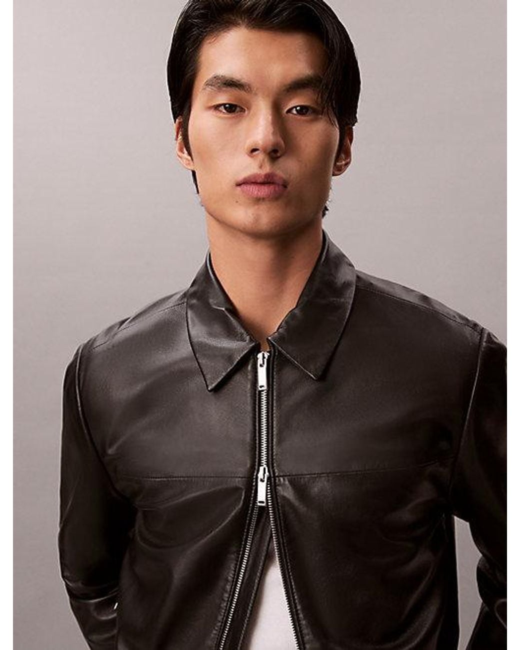 Calvin Klein Gray Nappa Leather Jacket for men