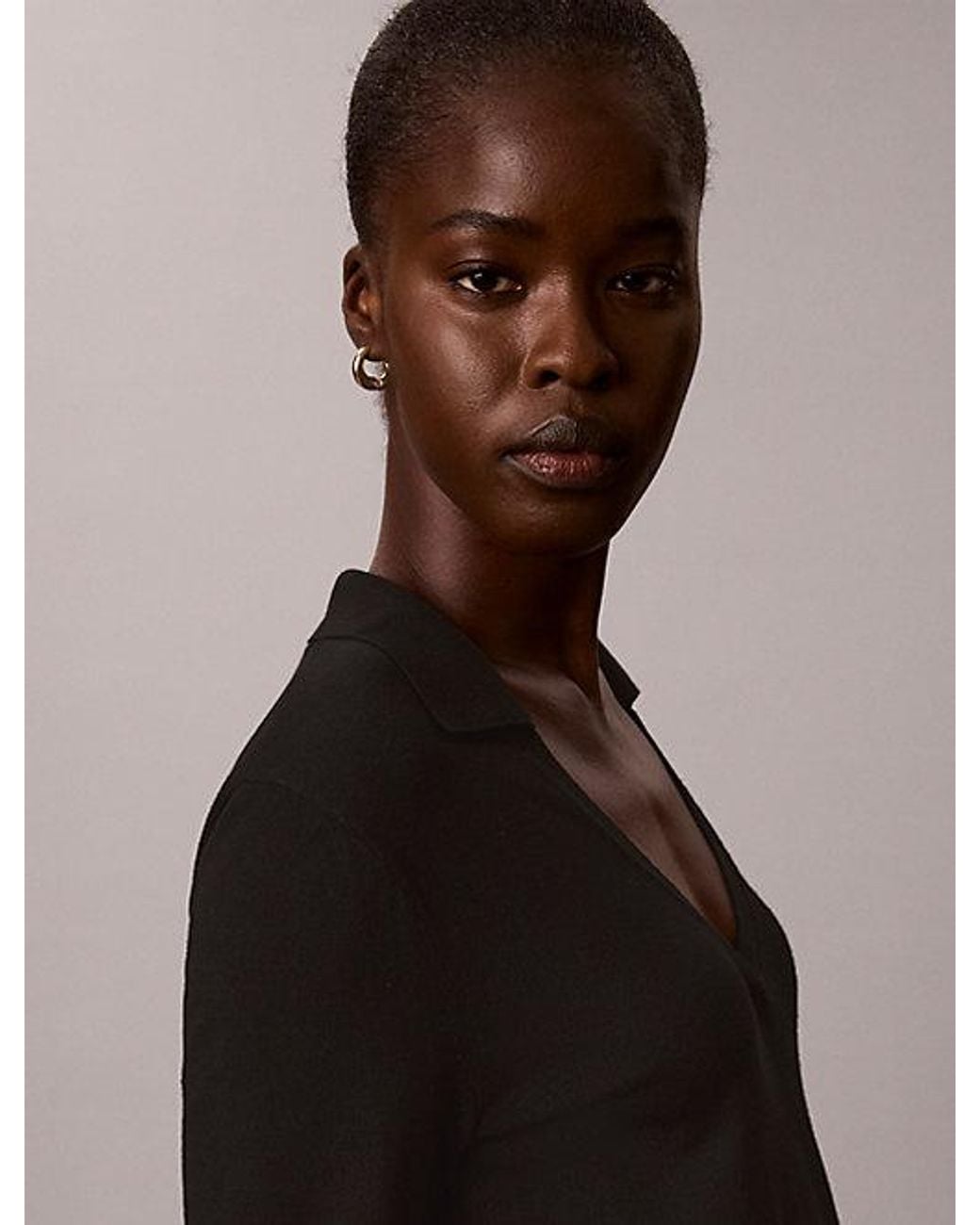 Calvin Klein Black Soft Knit Long Sleeve Midi Dress
