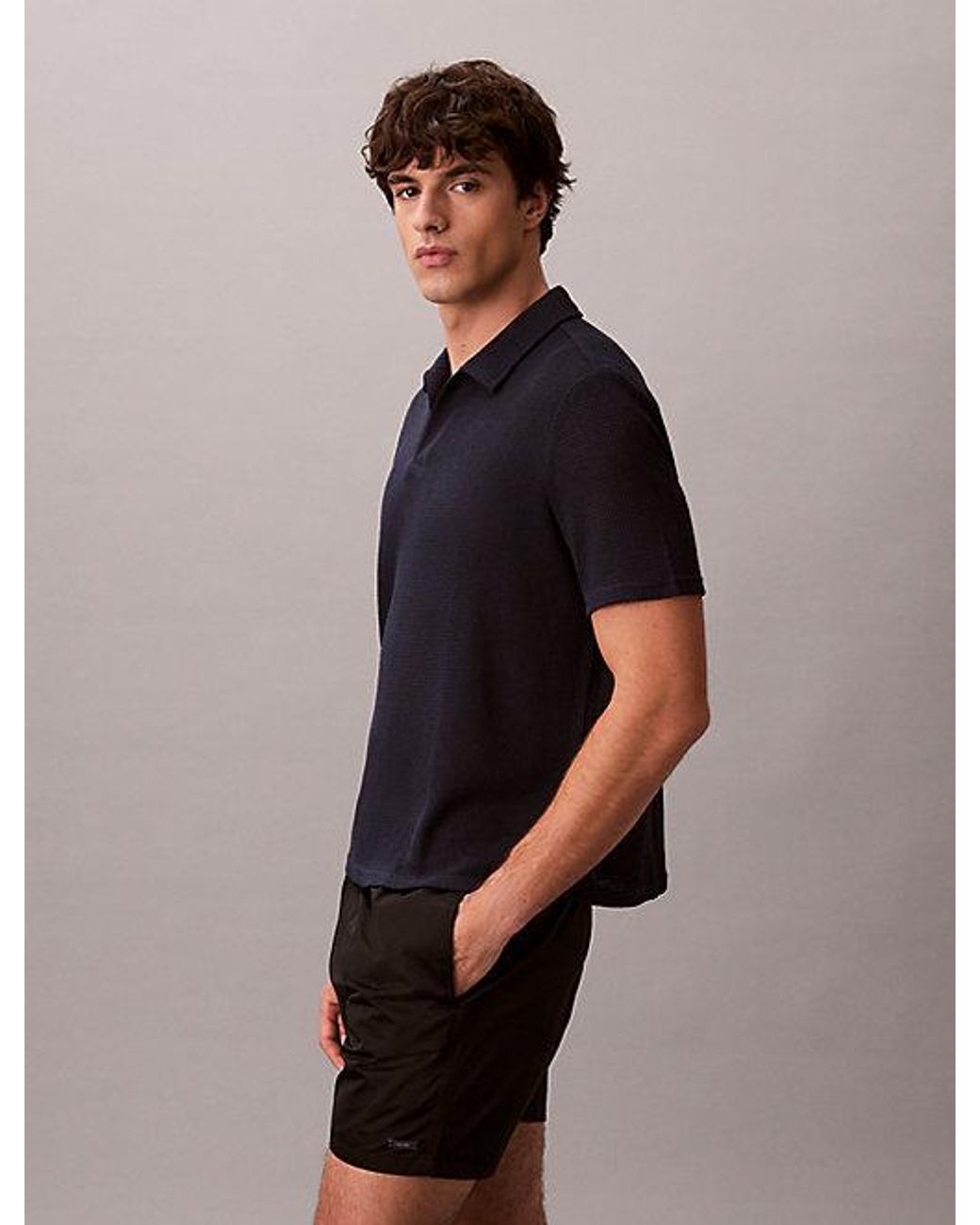 Calvin Klein Black Soft Knit Beach Polo Shirt for men