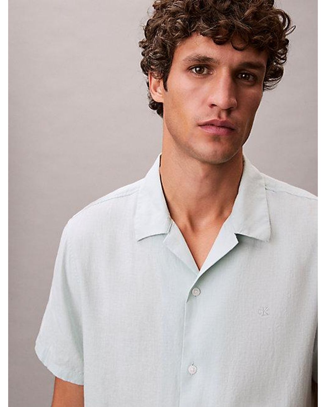 Calvin Klein White Linen Blend Classic Button Down Shirt for men