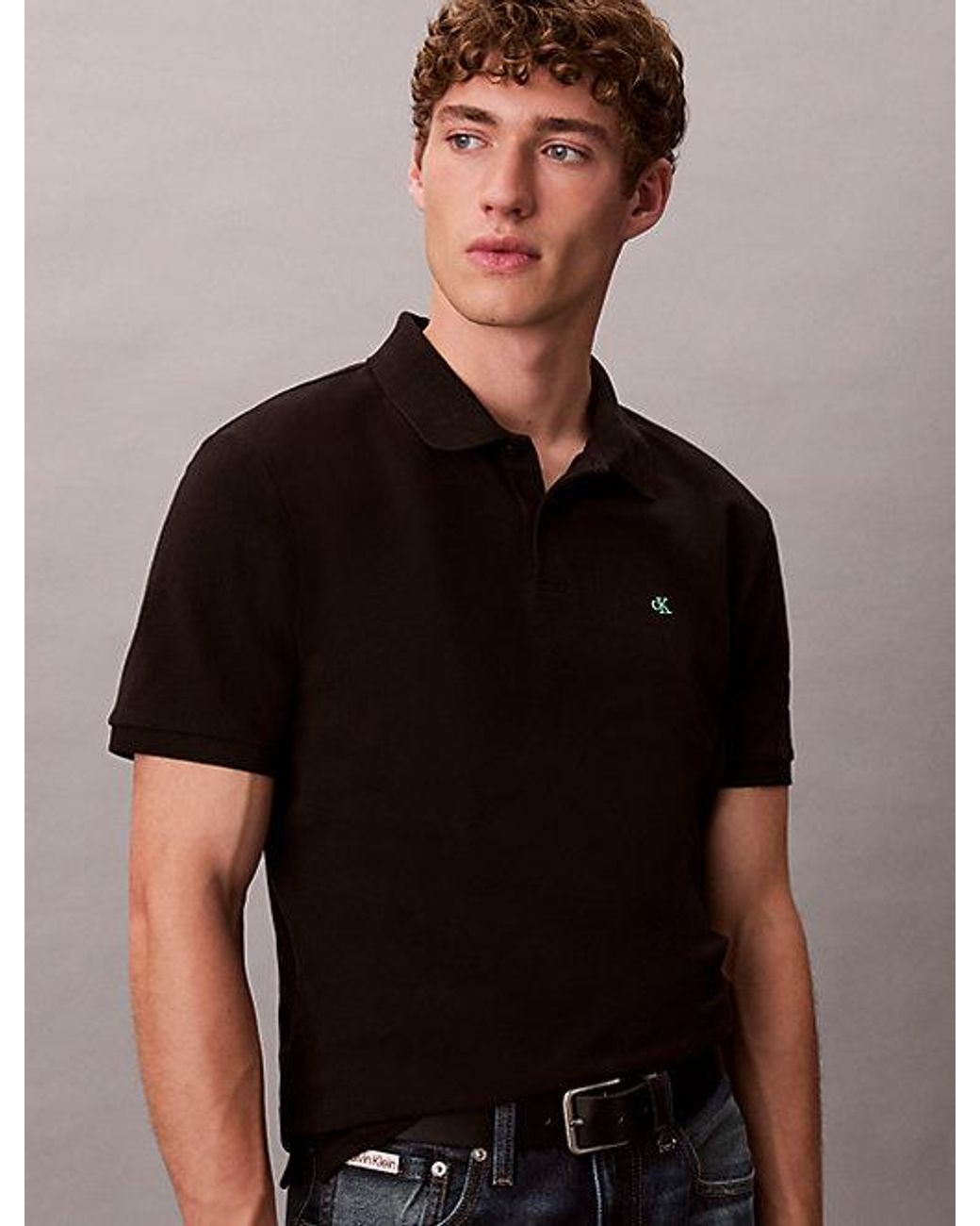 Calvin Klein Black Jeans Cotton Piqué Monogram Polo Shirt for men