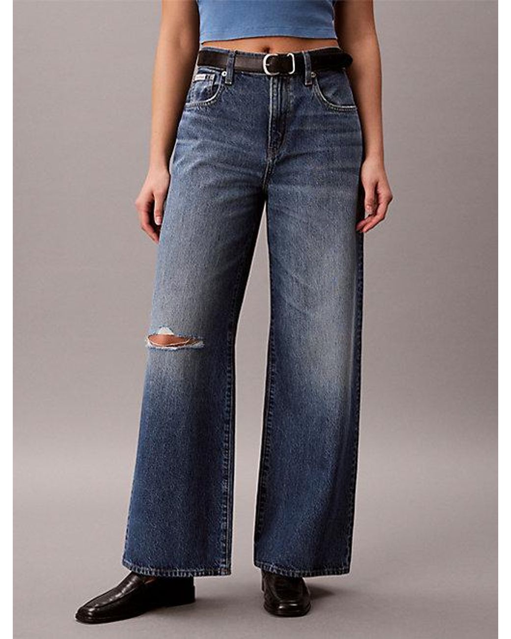Calvin Klein Blue Jeans Wide Leg Distressed Jeans