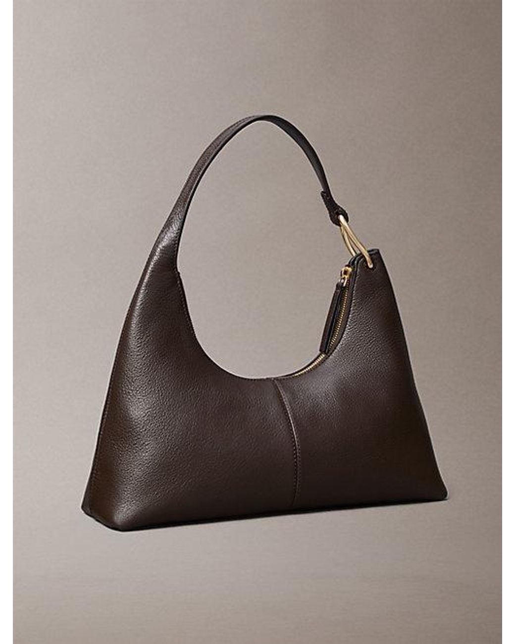 Calvin Klein Gray Soft Leather Asymmetrical Shoulder Bag