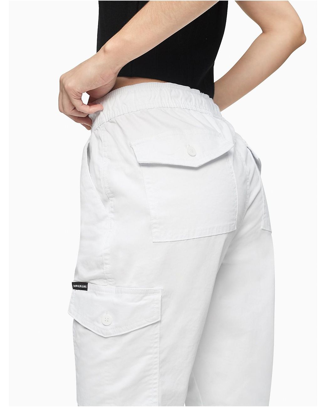 Calvin Klein Stretch Twill Drawstring Cargo Pants in White | Lyst
