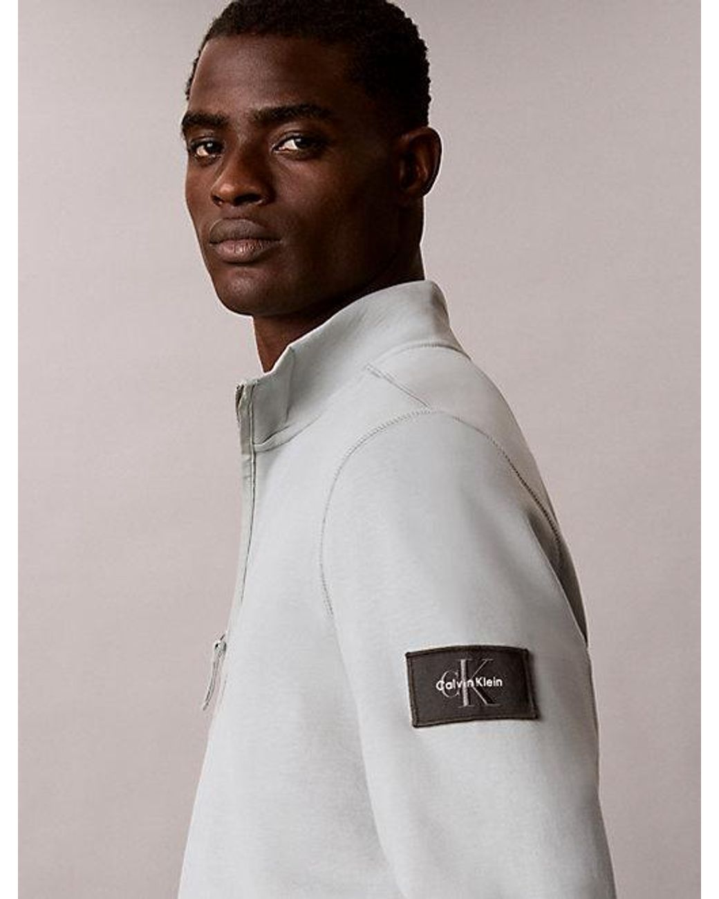 Calvin Klein Gray Jeans Utility Badge Quarter Zip Sweatshirt for men