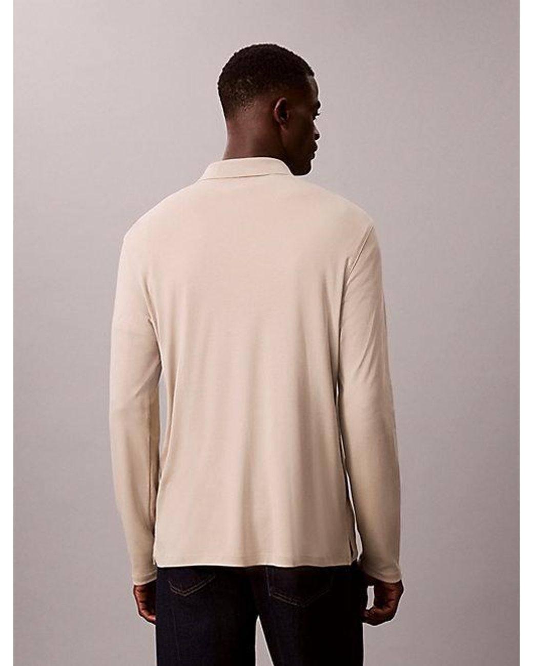 Calvin Klein Natural Supima Cotton Long Sleeve Polo Shirt for men