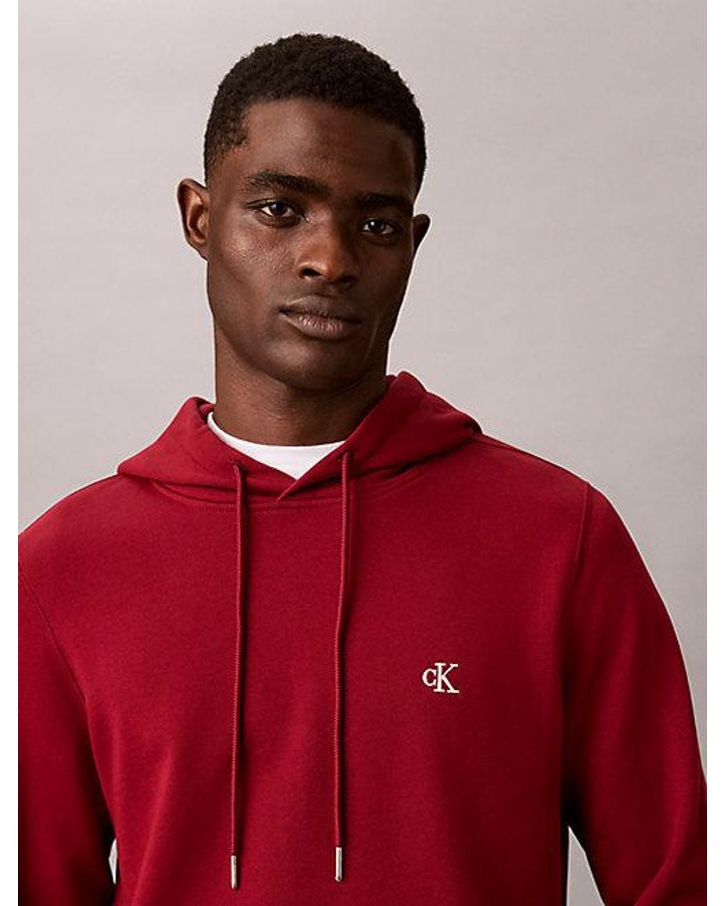 Calvin Klein Red Jeans Cotton Terry Monogram Hoodie for men