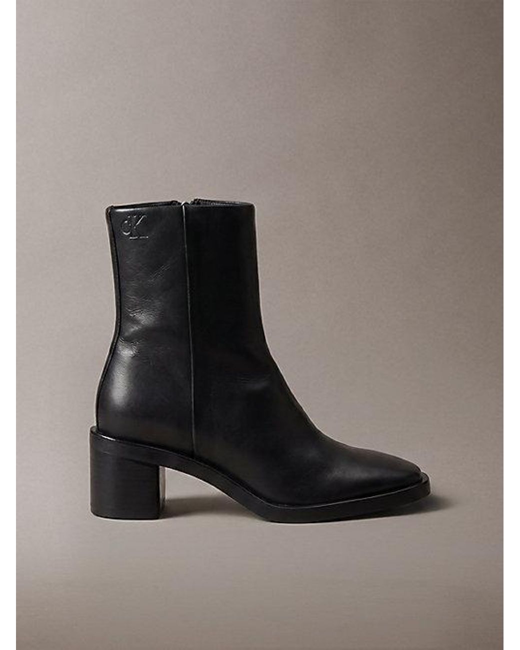 Calvin Klein Black Leather Block Heel Ankle Boots