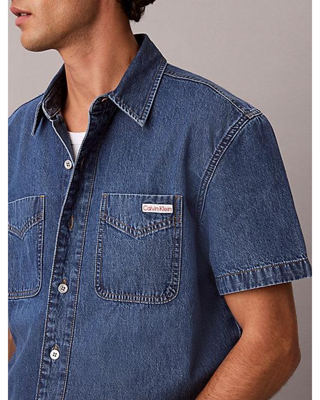 Calvin Klein Blue Jeans Boxy Denim Short Sleeve Shirt for men