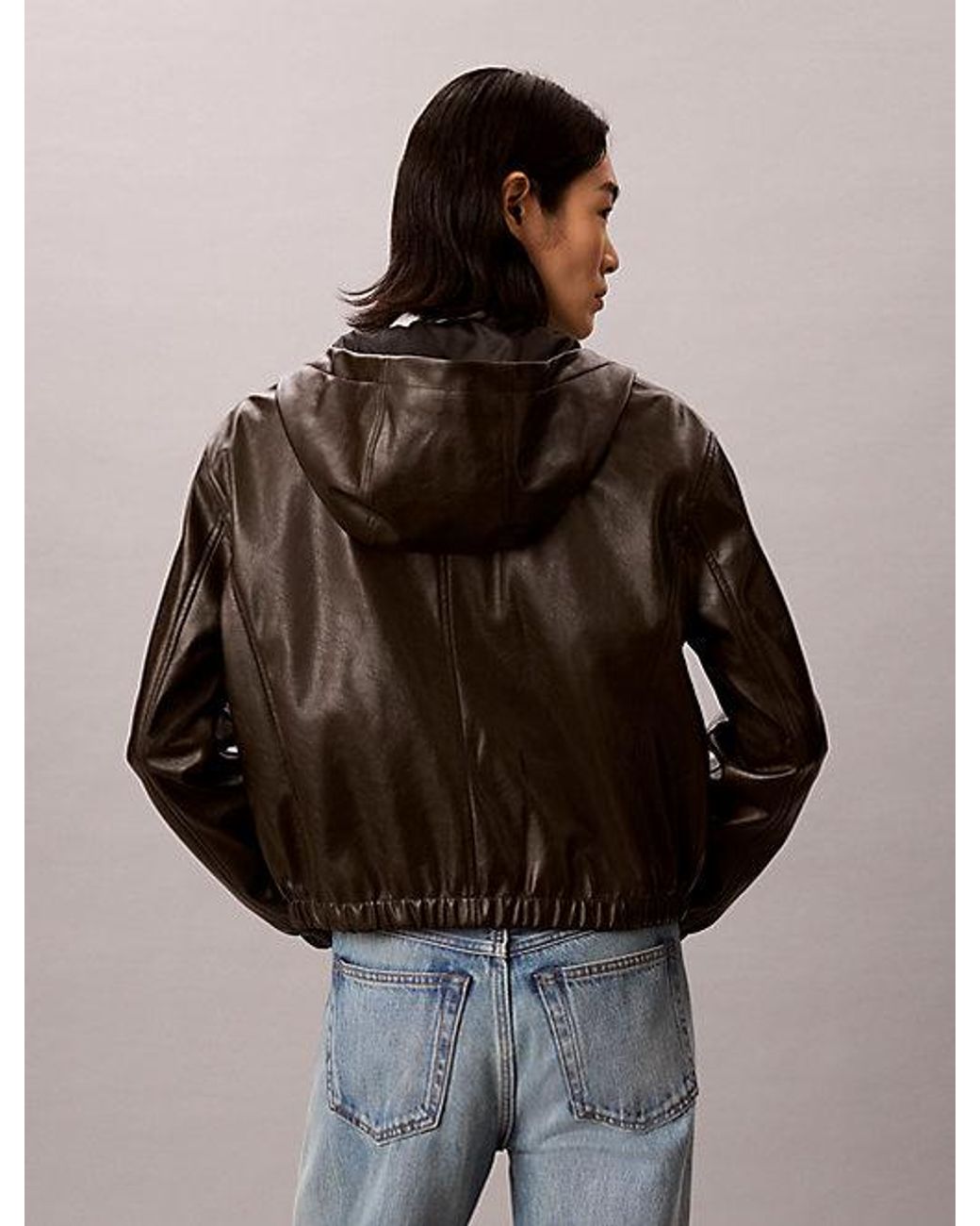 Calvin Klein Brown Jeans Faux Leather Hooded Jacket