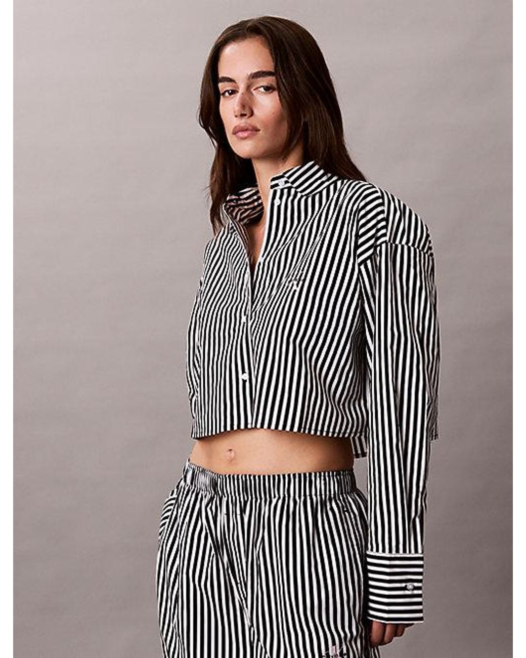 Calvin Klein Gray Cropped Pyjama Top Icon Cotton Poplin