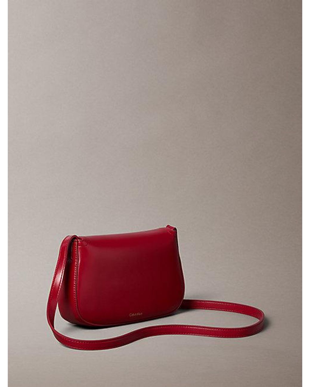 Calvin Klein Red Monogram Flap Crossbody Camera Bag