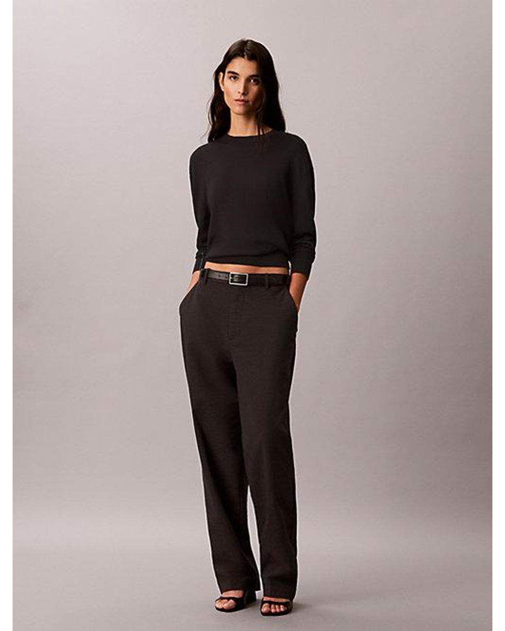 Calvin Klein Black Merino Wool Blend Crew Neck Jumper