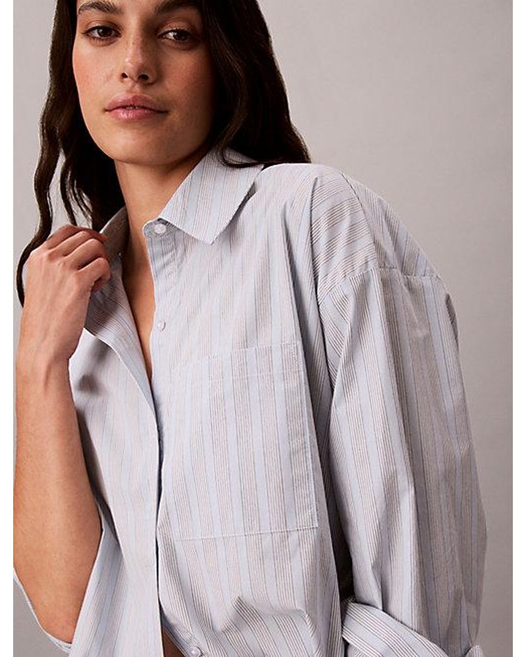Calvin Klein Multicolor Relaxed Button Down Pyjama Shirt Icon Cotton Poplin