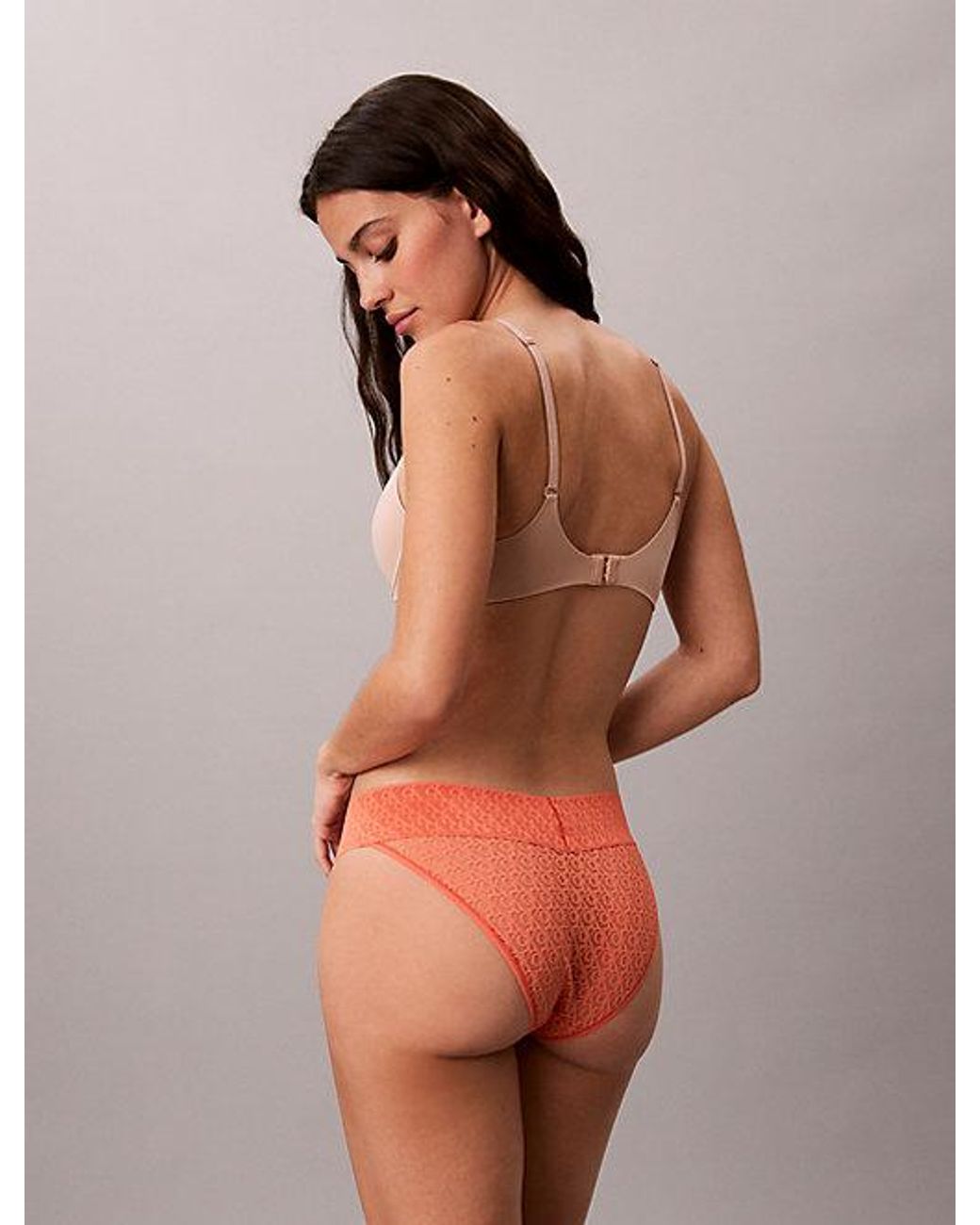 Calvin Klein Orange Low Rise Bikini Briefs Icon Logo Lace