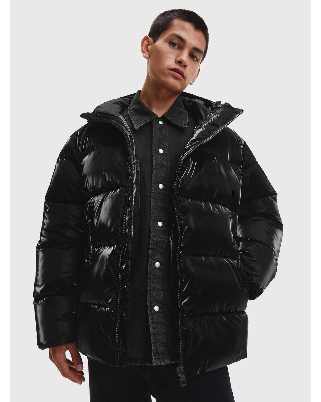 Calvin Klein Oversized Shiny Puffer Jacket in Black for Men | Lyst UK