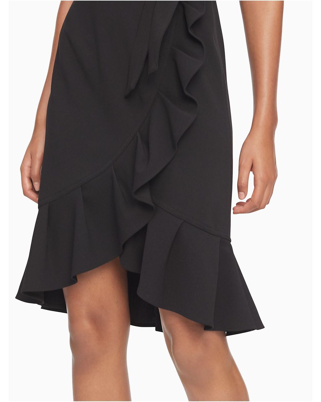 Calvin Klein Women's Black Belted Ruffle Hem Short Sleeve Dress