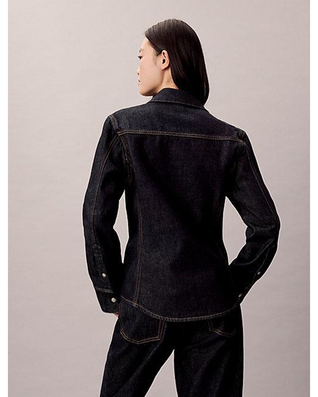 Calvin Klein Denim Button-Down Overhemd Met Naad in het Black