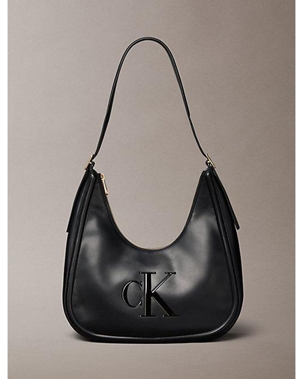 Calvin Klein Black Soft Touch Crescent Logo Hobo Bag