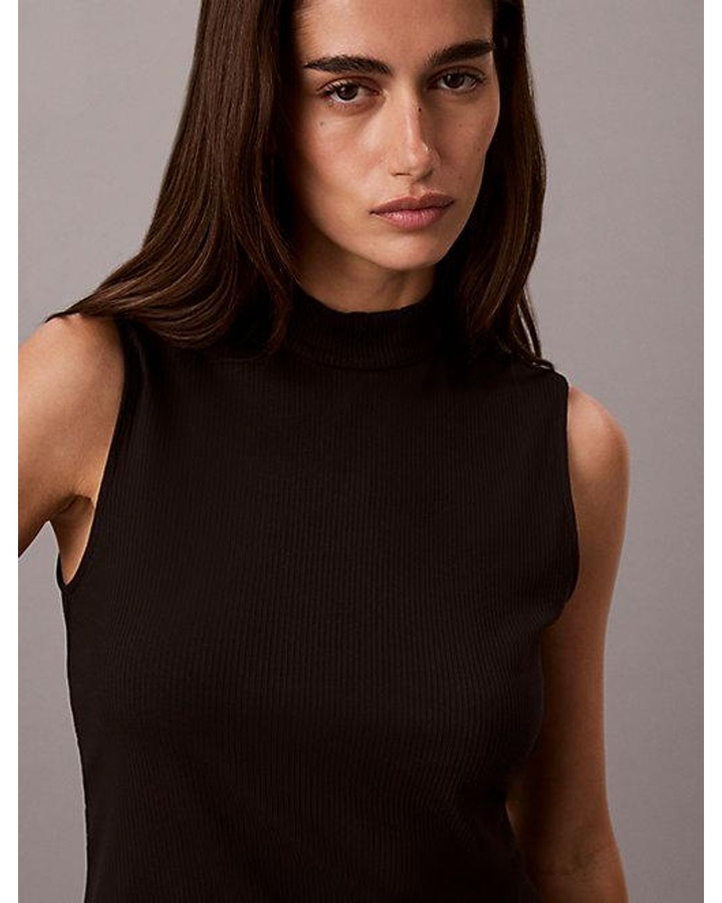 Calvin Klein Black Slim Ribbed Sleeveless Top