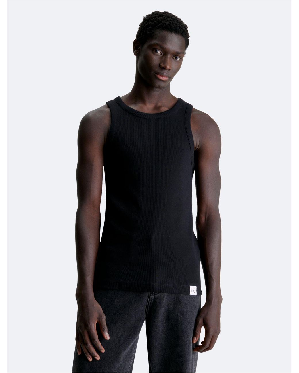 Calvin Klein Ribbed Racerback Tank Top in Black for Men