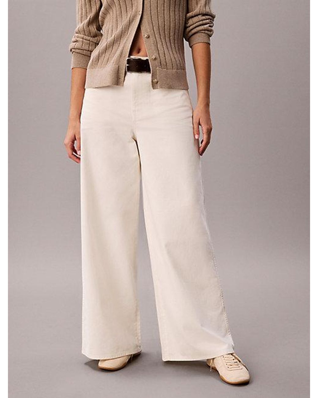 Calvin Klein Natural Jeans Cotton Twill Wide Leg Trousers