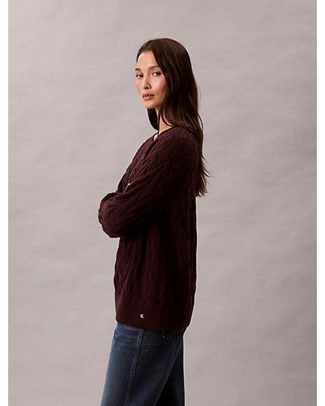 Calvin Klein Brown Jeans Cotton Cable Relaxed Jumper