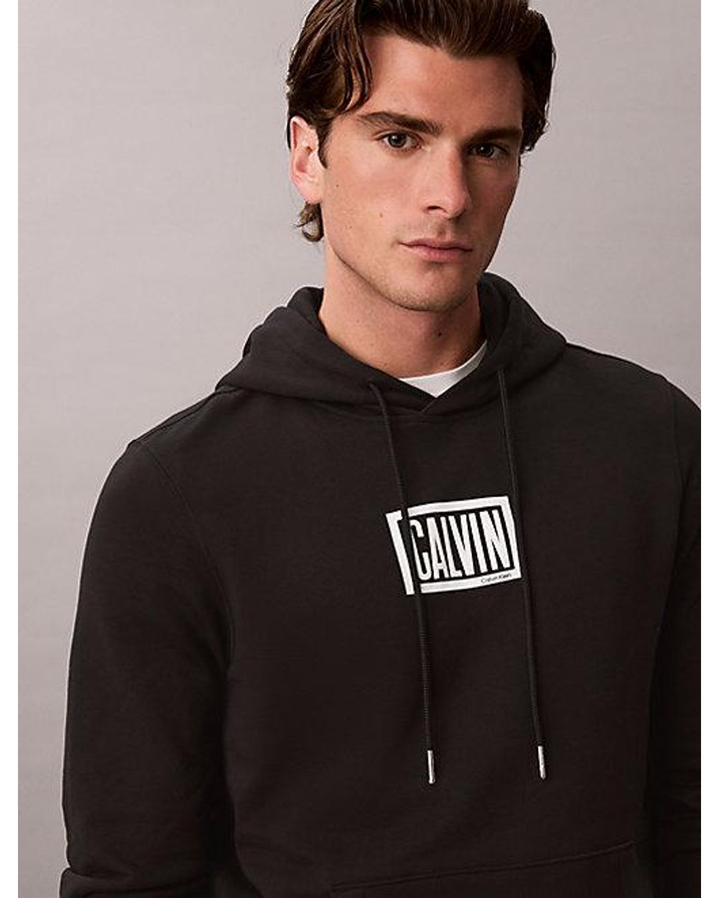 Calvin Klein Black Jeans Cotton Terry Logo Hoodie for men