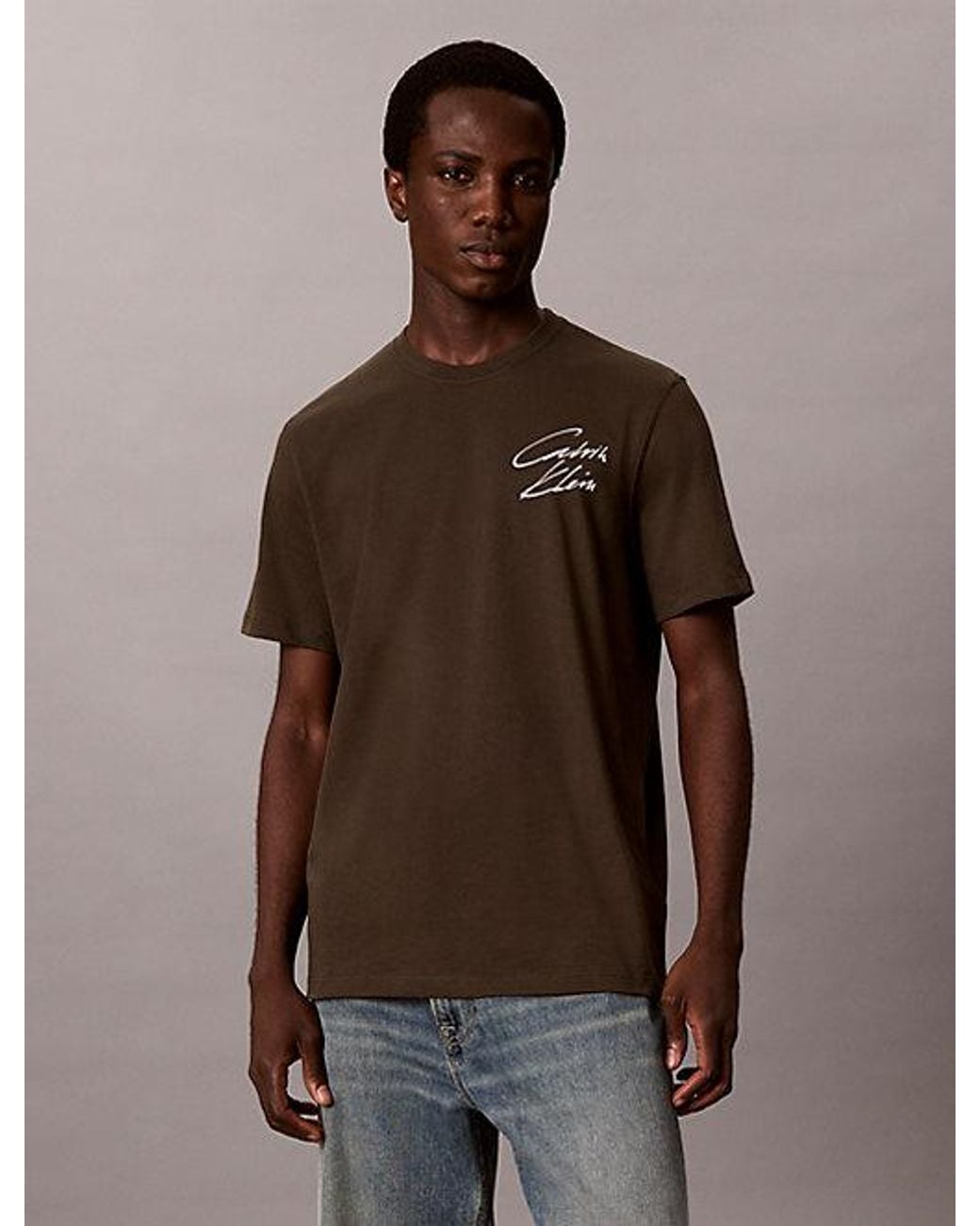 Calvin Klein Brown Jeans Script Logo T-Shirt for men