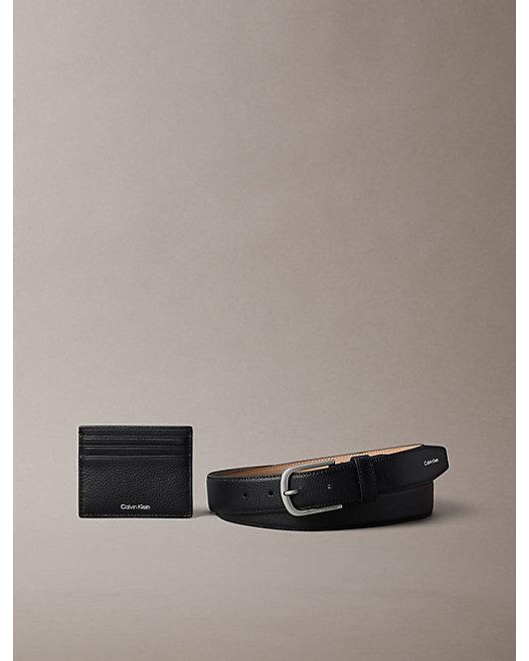 Calvin Klein Gray Leather Cardholder And Belt Gift Set for men