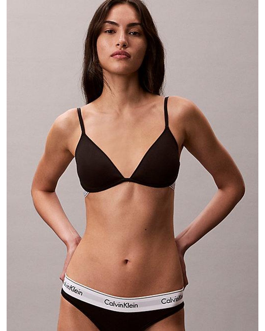 Calvin Klein Natural Lightly Lined Plunge Bra Icon Cotton Modal Ultralight