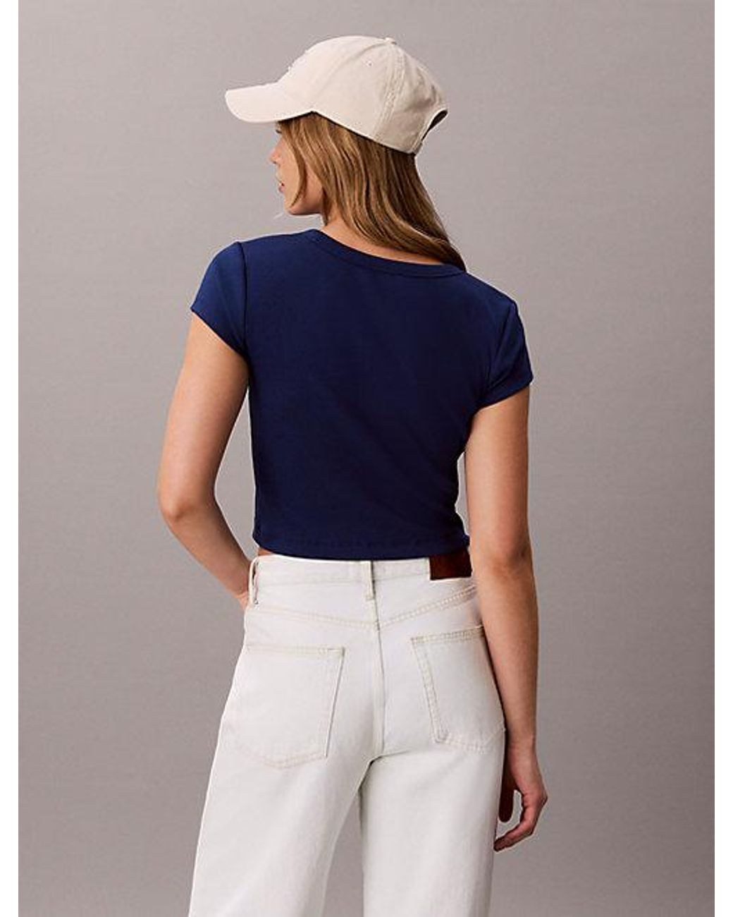 Calvin Klein Blue Jeans Woven Monologo Rib Baby Tee