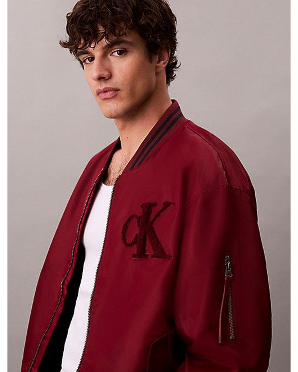 Calvin Klein Bomberjack Met Nylon Uiteinden in het Red voor heren