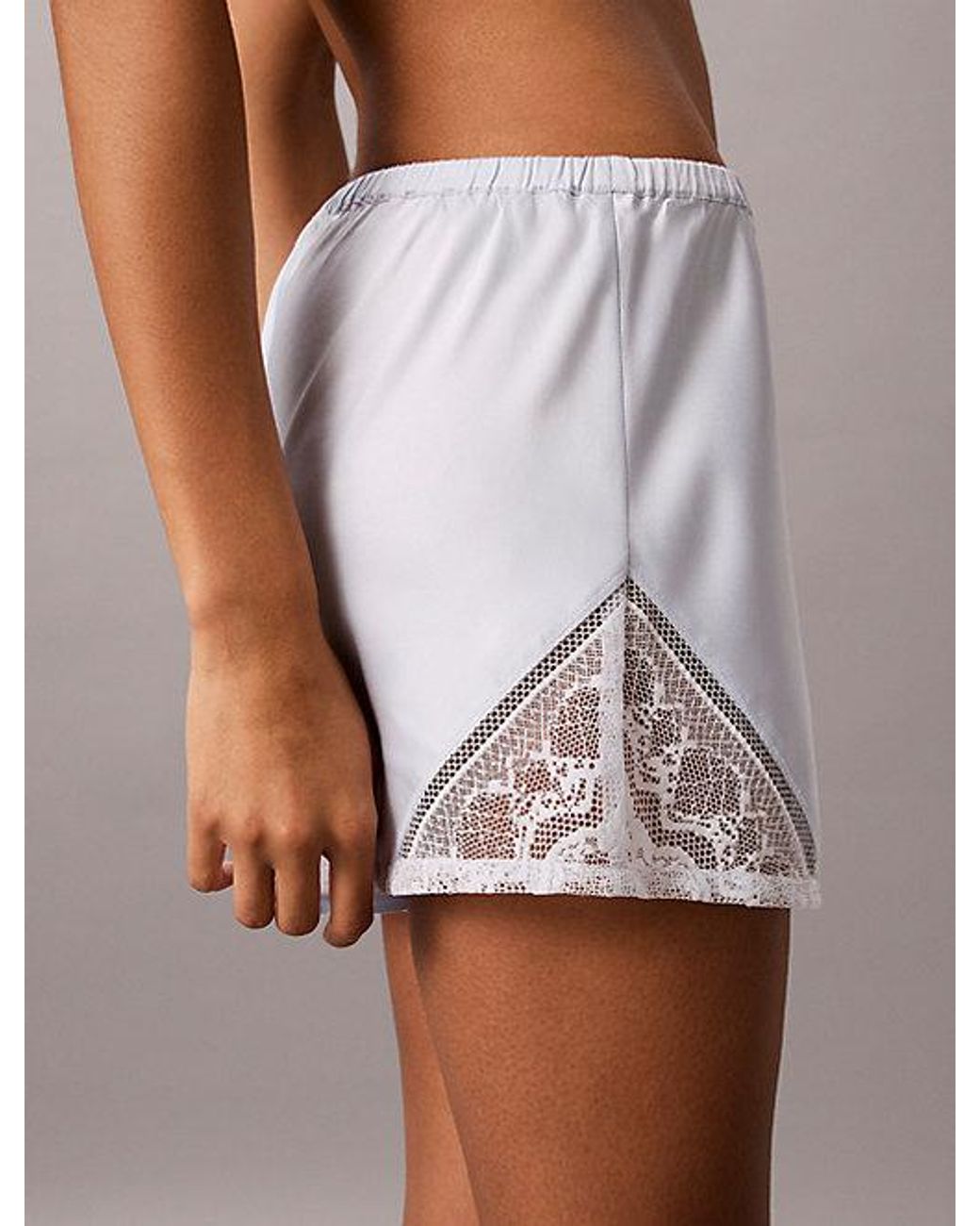 Calvin Klein Gray Satin And Lace Pyjama Shorts Eternal Satin