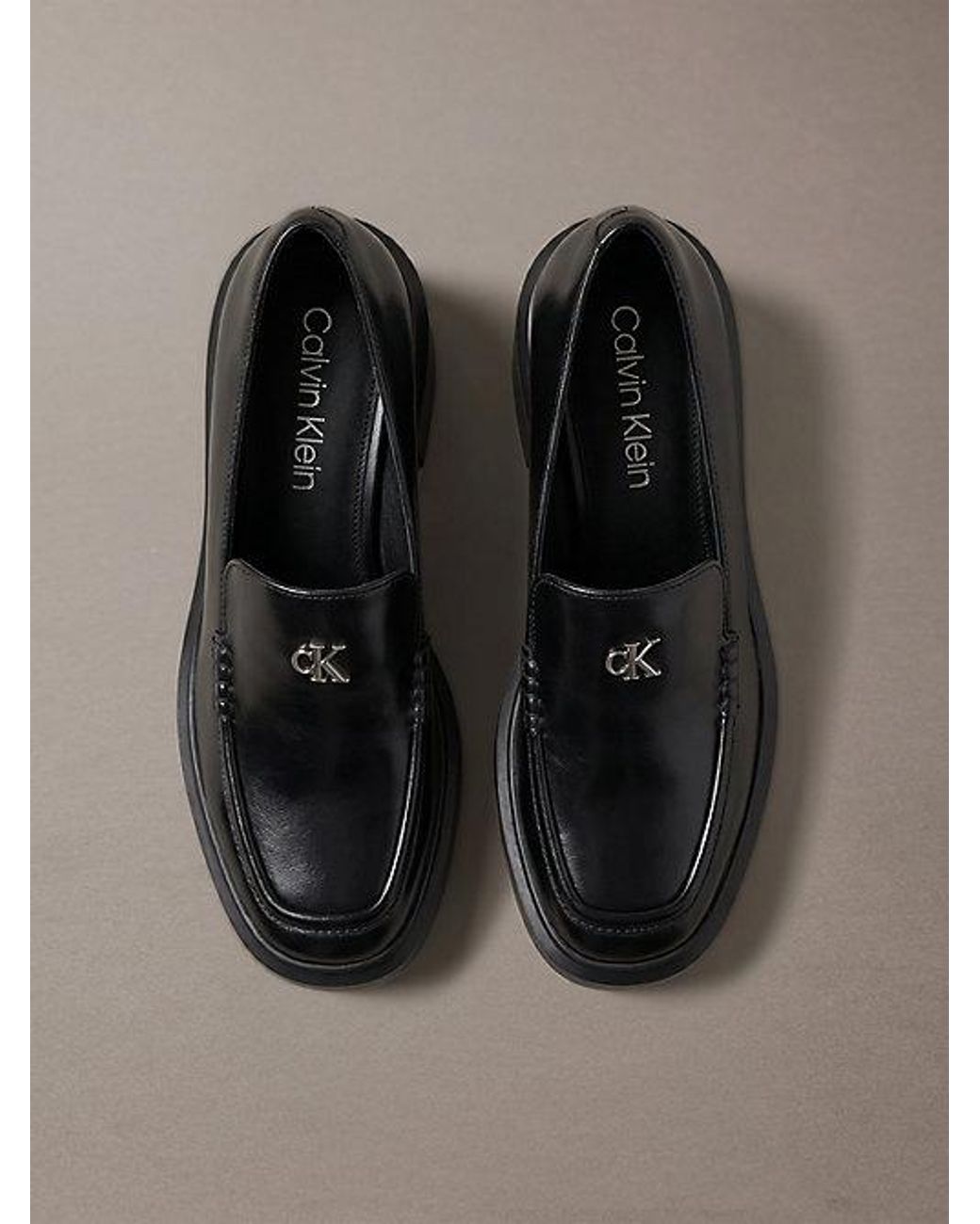 Calvin Klein Gray Leather Platform Block Heel Mules