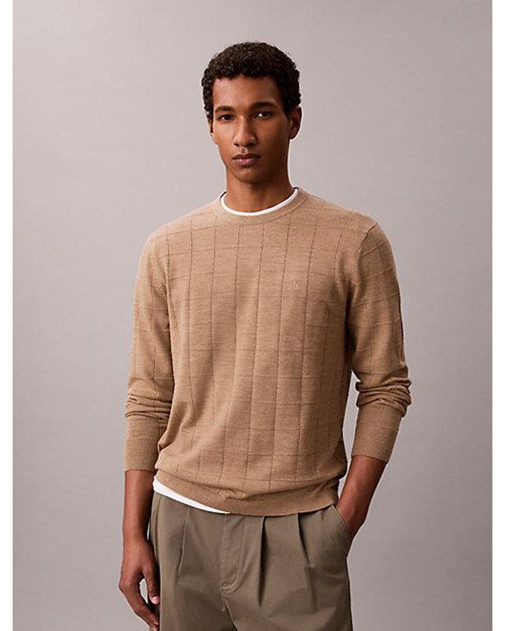 Calvin Klein Natural Merino Wool Grid Jumper for men