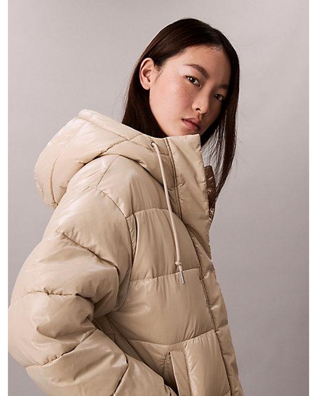 Calvin Klein Natural Jeans High Shine Hooded Puffer Jacket