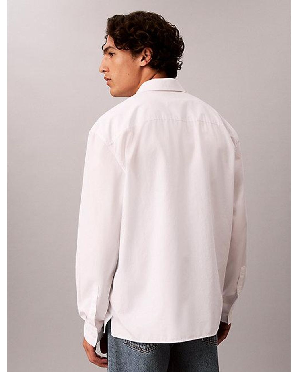 Calvin Klein Blue Jeans Relaxed Graphic Logo Button Down Shirt for men