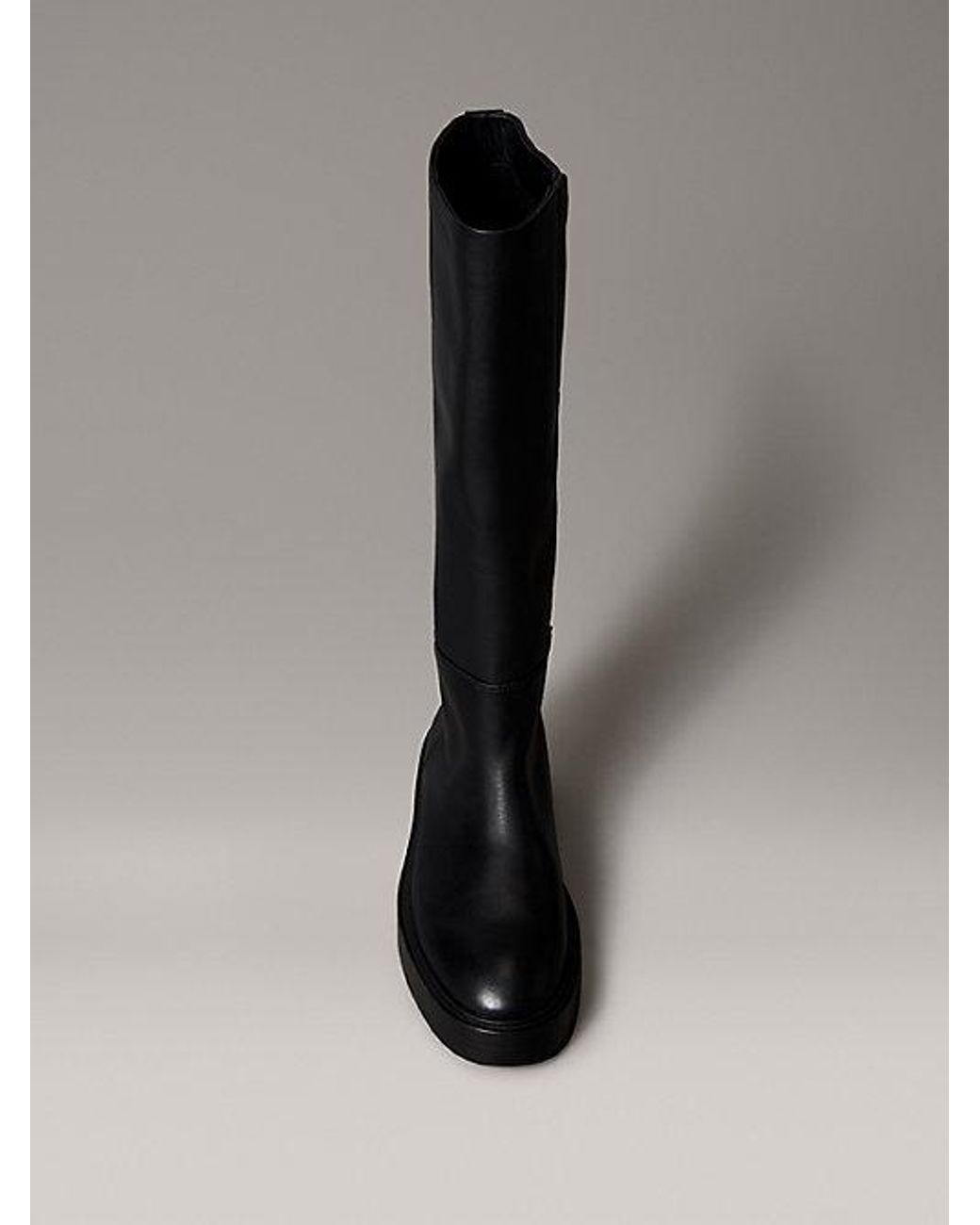 Calvin Klein Black Jeans Leather Stacked Heel Knee Boots