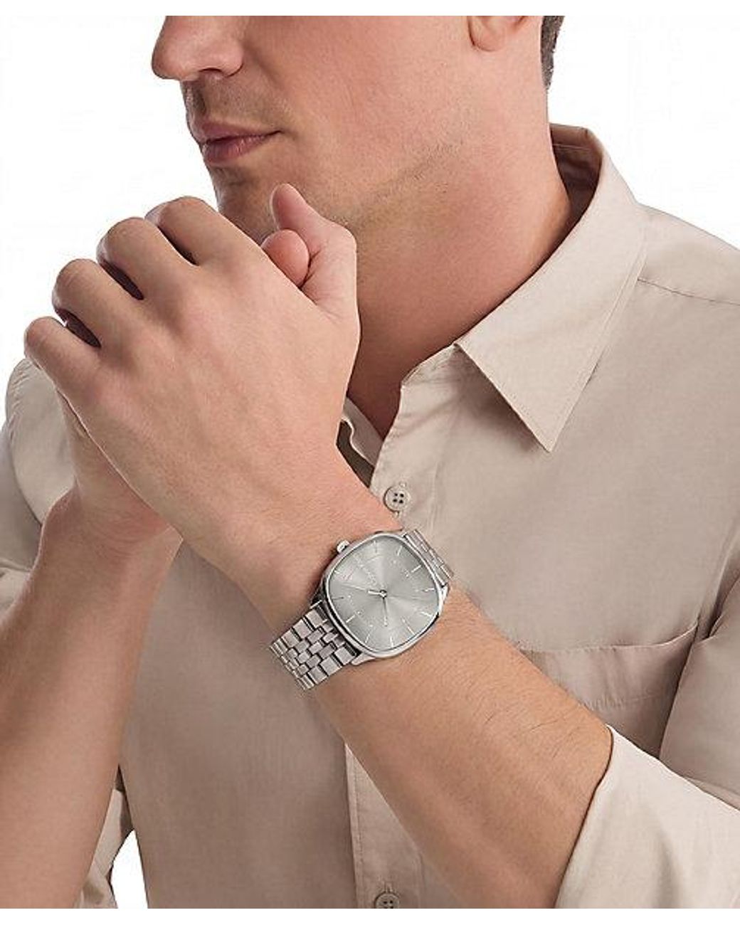 Calvin Klein Gray Stainless Steel Square Dial Watch for men