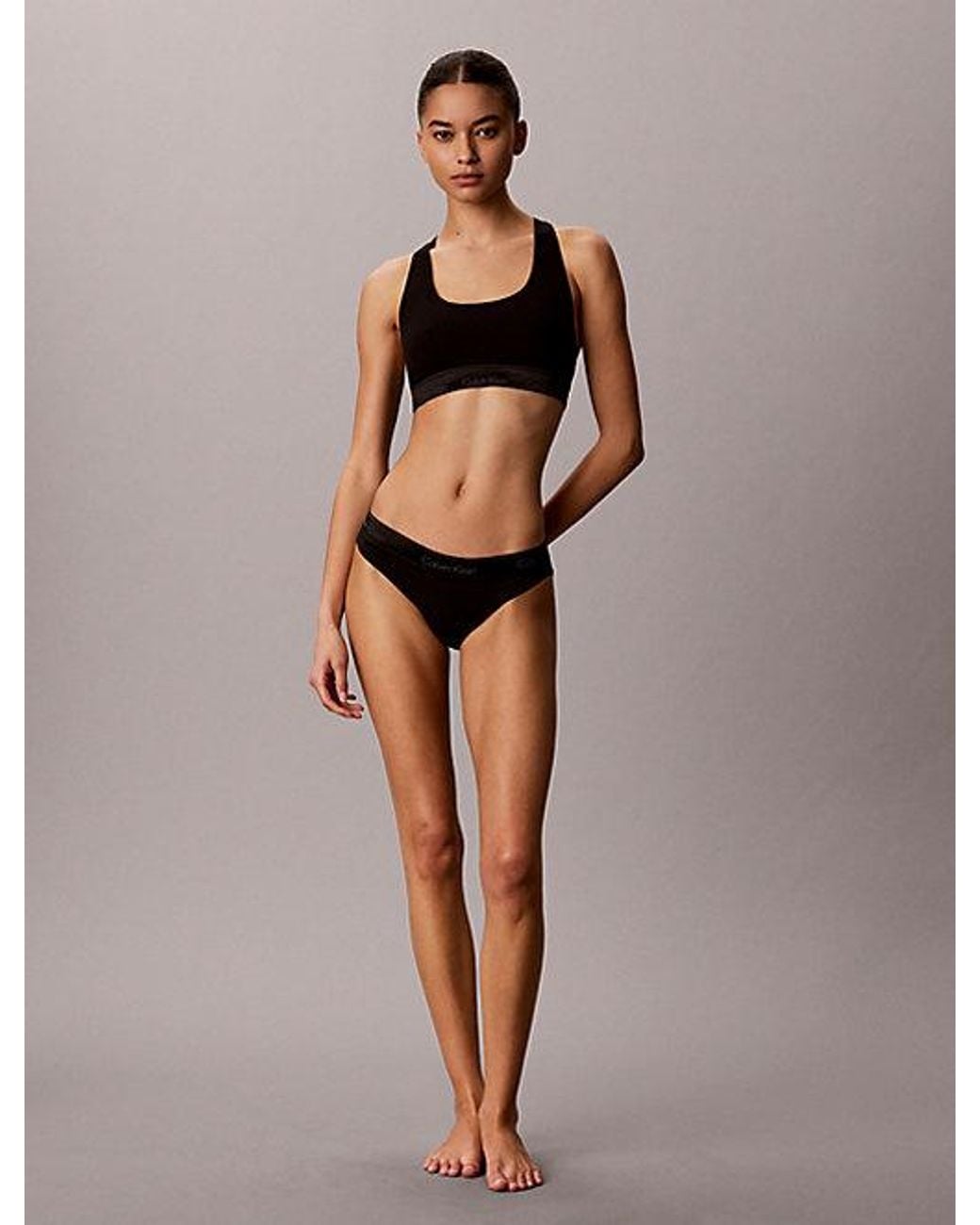 Calvin Klein Black Metallic Unlined Bralette Icon Cotton Modal Metallic
