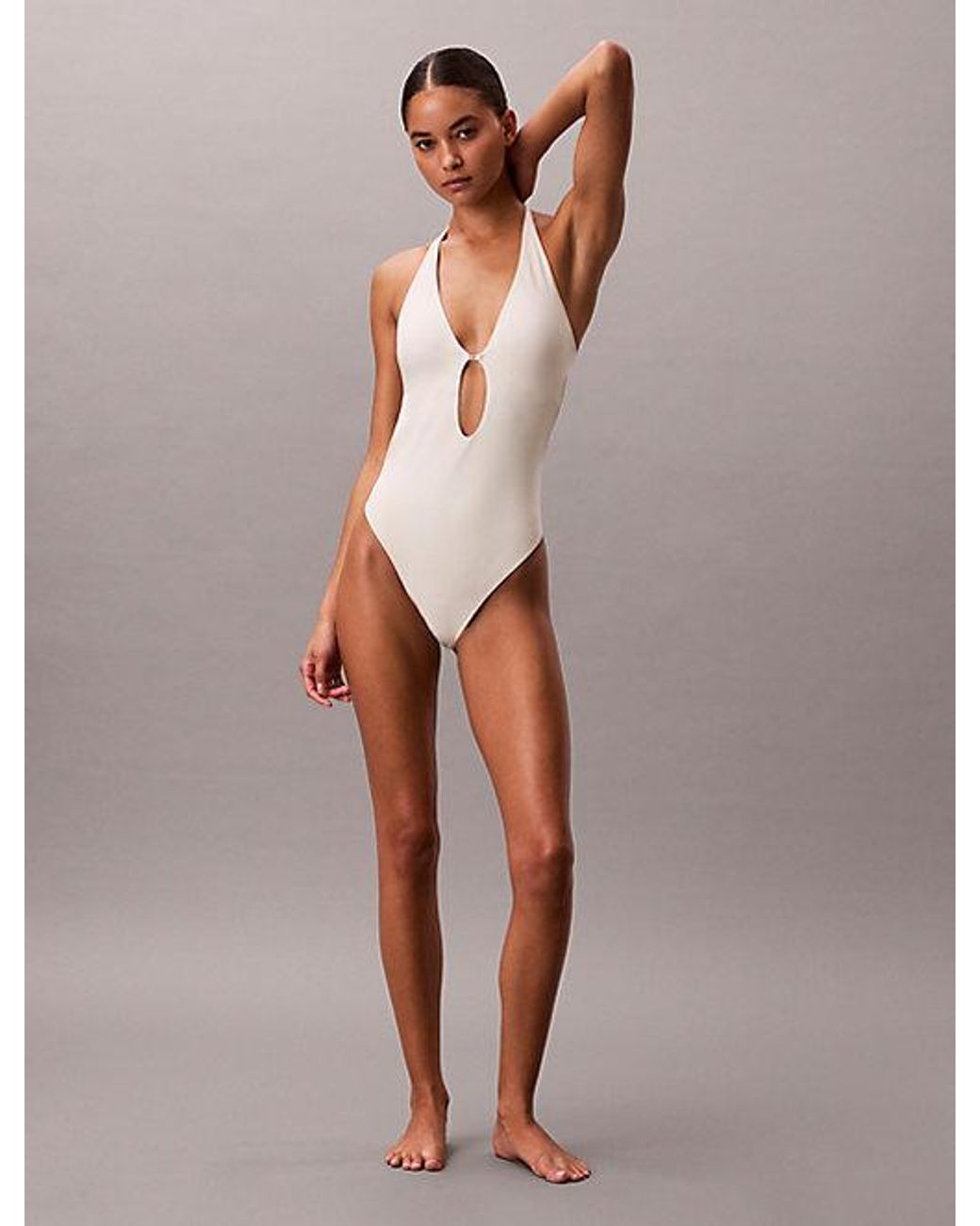 Calvin Klein White Plunge Swimsuit Ck Tailored