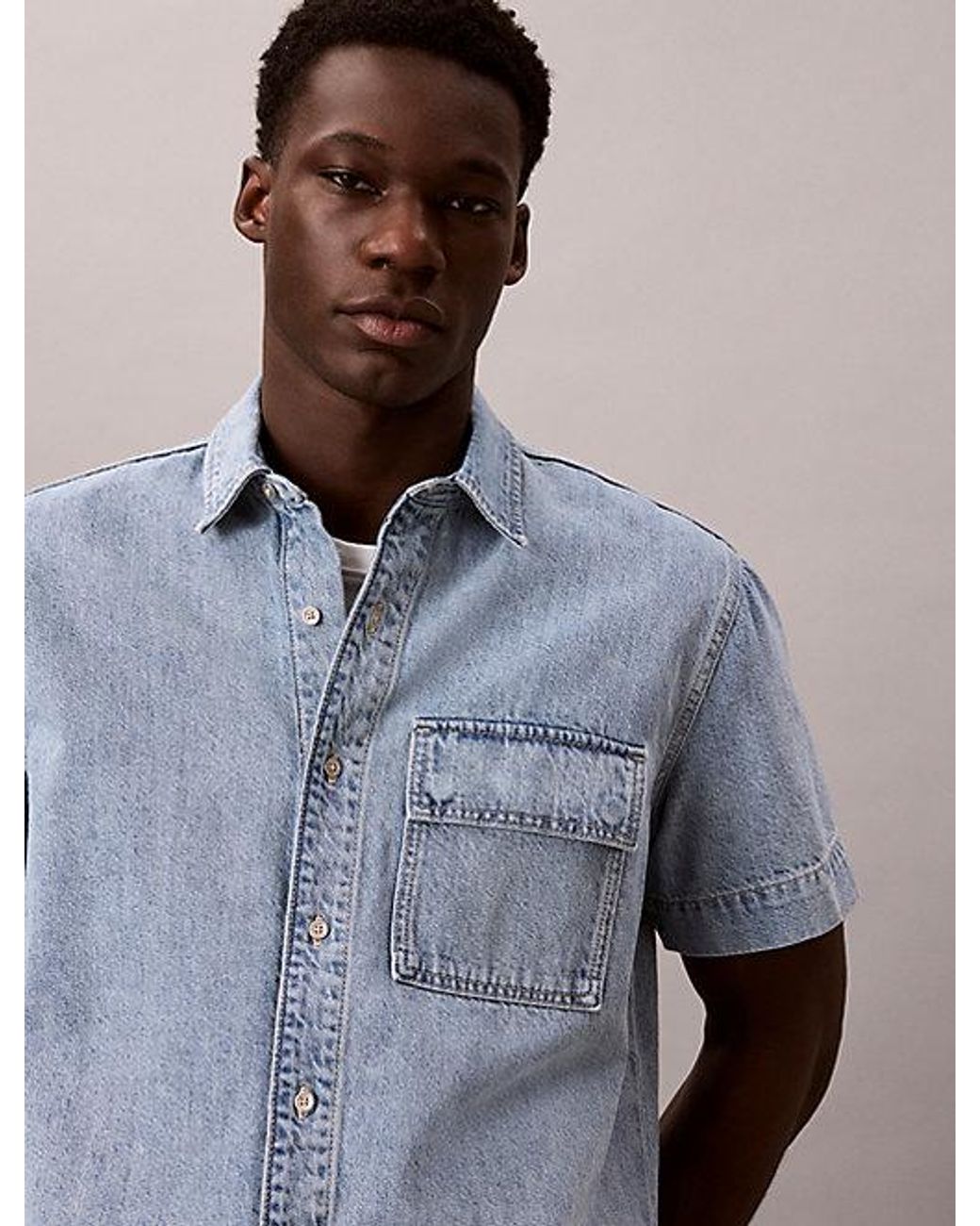 Calvin Klein Blue Jeans Denim Short Sleeve Utility Shirt for men
