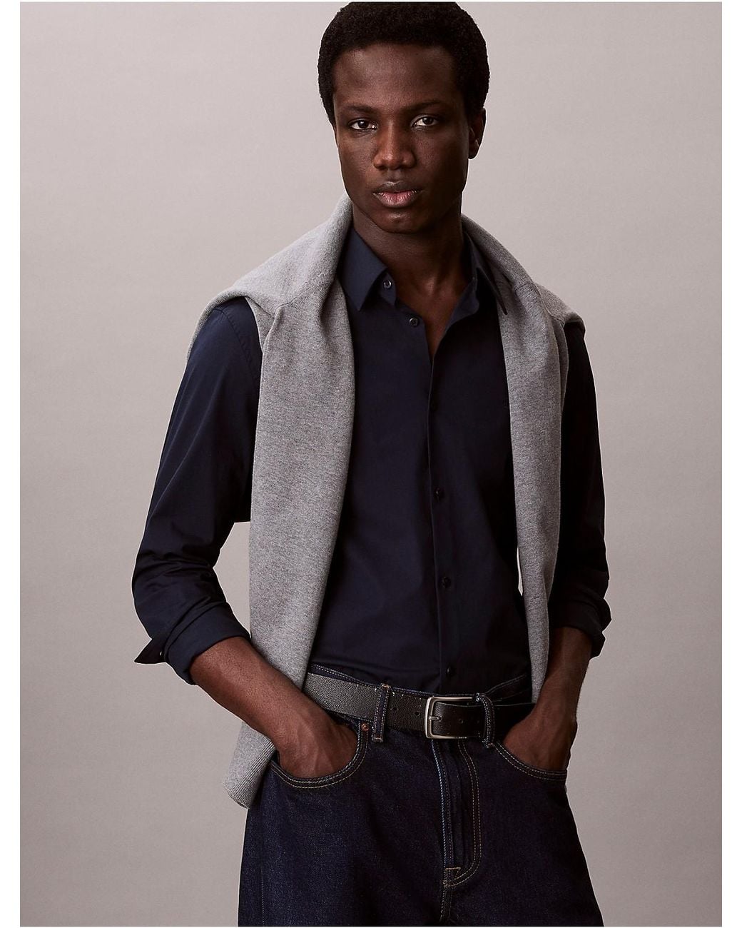 Calvin Klein Blue Slim Stretch Button-Down Shirt for men