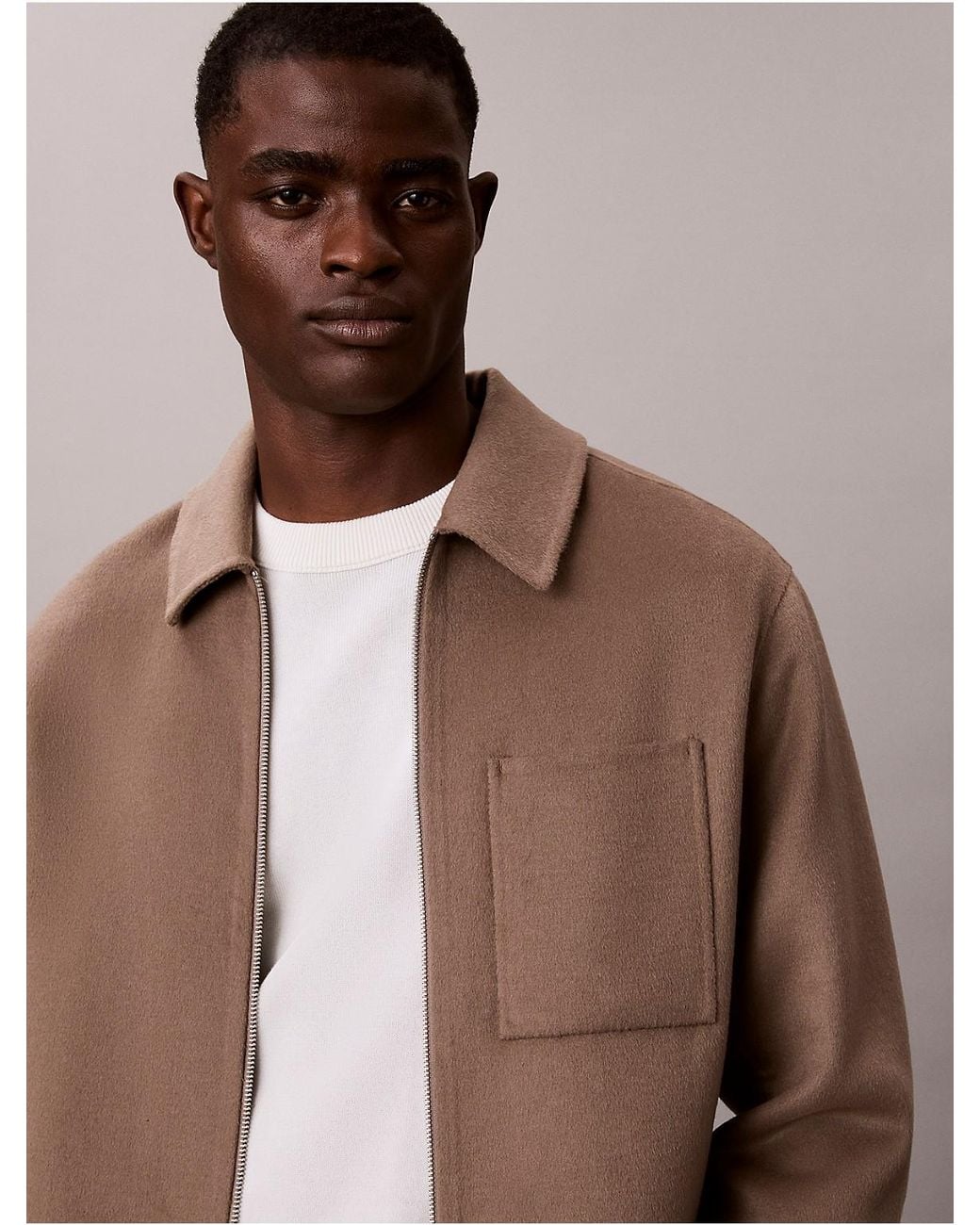 Calvin Klein Natural Double-Faced Wool Blend Zip Jacket for men